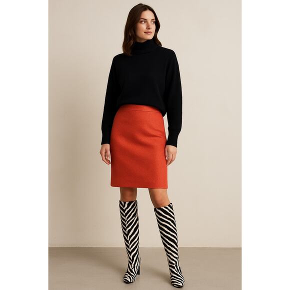 Statement COS Raffia Texture Knee length Skirt Orange Autumn Careerfestive Sz-6 - Picture 1 of 9